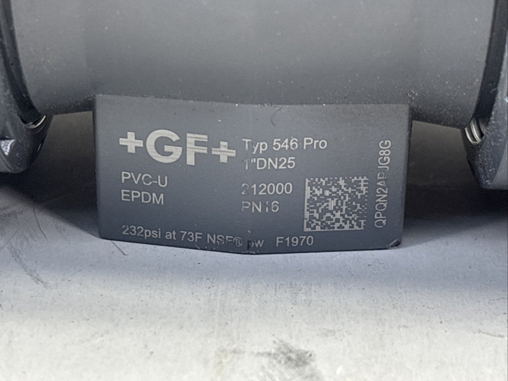 Lot of 2 GF 546PRO DN25, 1" PVC Ball Valve, ONE Socket Ends AND One Threaded END
