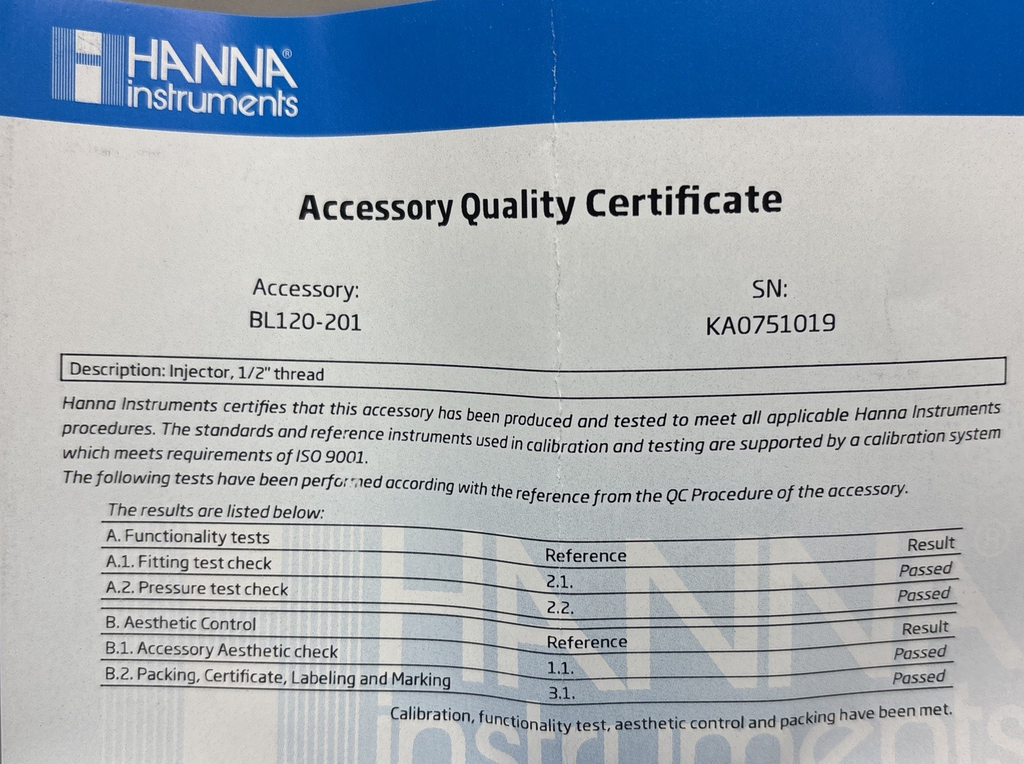Hanna injector Valve for BL120-201 with 1/2 thread