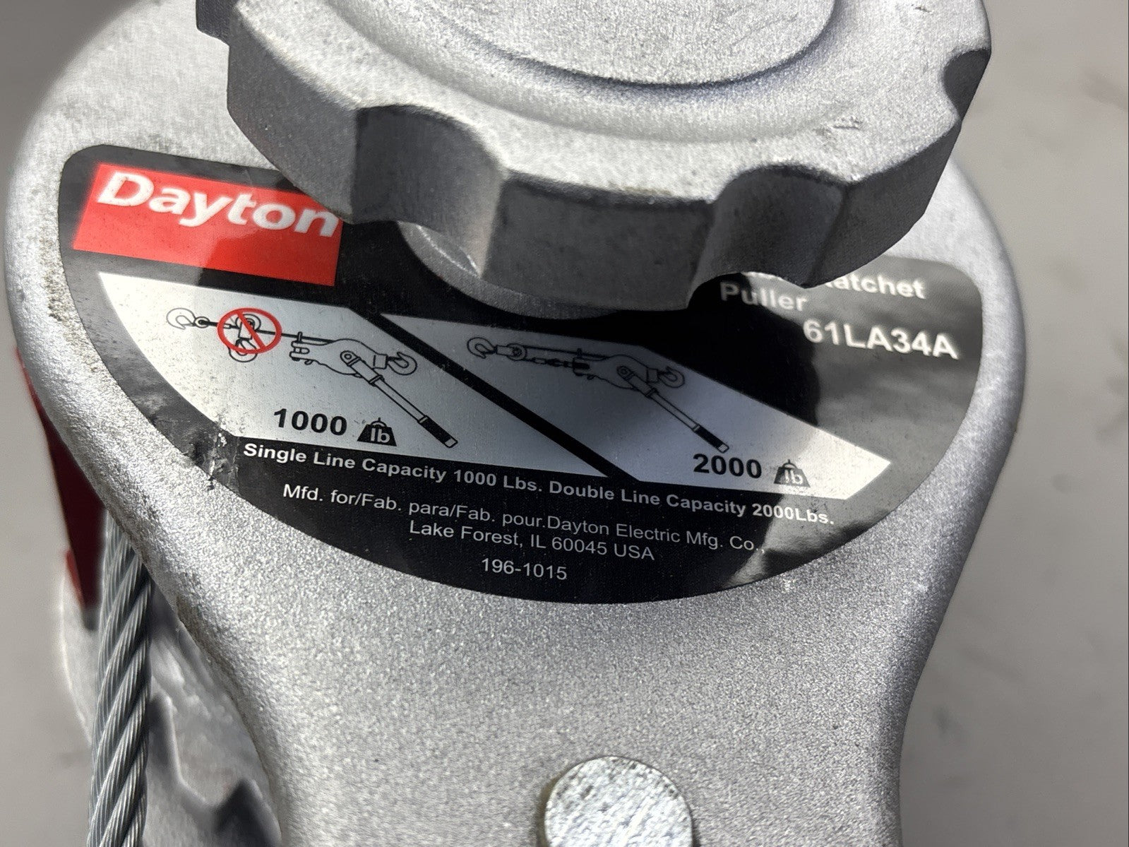 Dayton 61La34A Cable Ratchet Puller, 1000/2000Lb