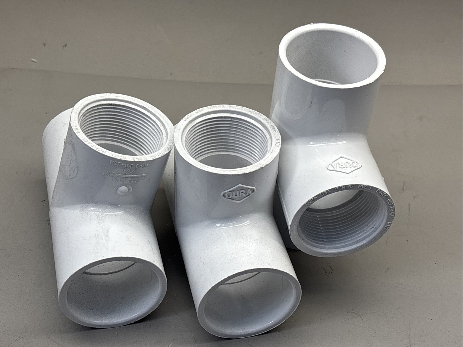 Pack of 3 DURA PVC 40 PN12 Sch 80 Female Thread Tee 1-1/2"To Socket End D2466