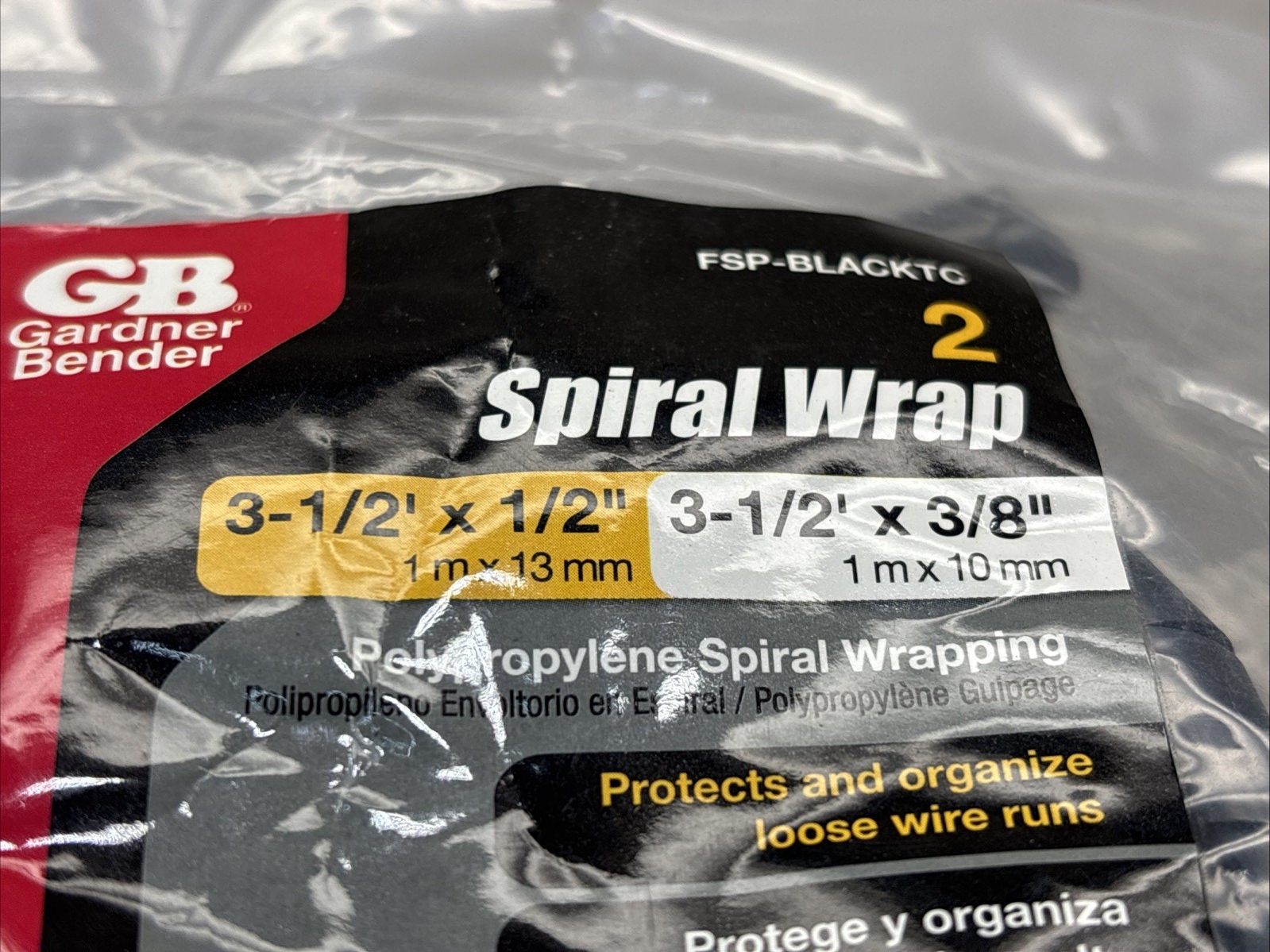 GB Spiral Wrap 3-1/2 x 1/2 1.mx 10mm Black Polypropylene