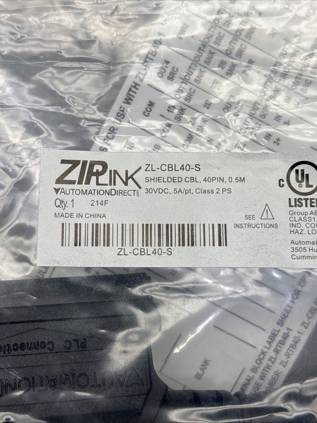 Automation Direct P/N ZL-CBL40-S  ZIPLink Shielded Cable 40 Pin 20” Inch B450