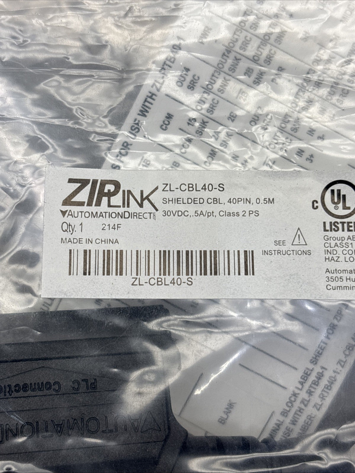 Automation Direct P/N ZL-CBL40-S  ZIPLink Shielded Cable 40 Pin 20” Inch B450