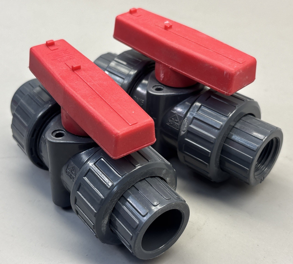 NOS Gray PVC 1/2" True Union Ball Valve Threaded and Socket Fittings PN10 DN15