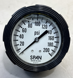 Span Industrial Pressure Gauge 200 psi to 0 psi, 2 1/2 in Dial, 1/4 in NPT Male