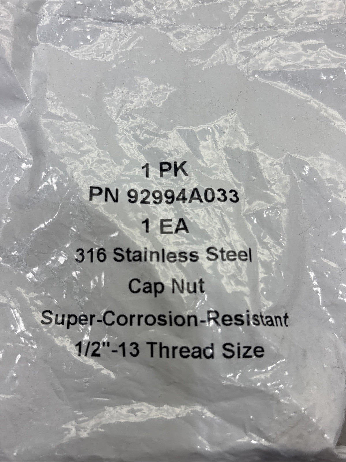 LOT OF 7 - CAP NUT 92994A033, 1/2" 13 THREAD SIZE, 316 STAINLESS STEEL IN HEX Wd