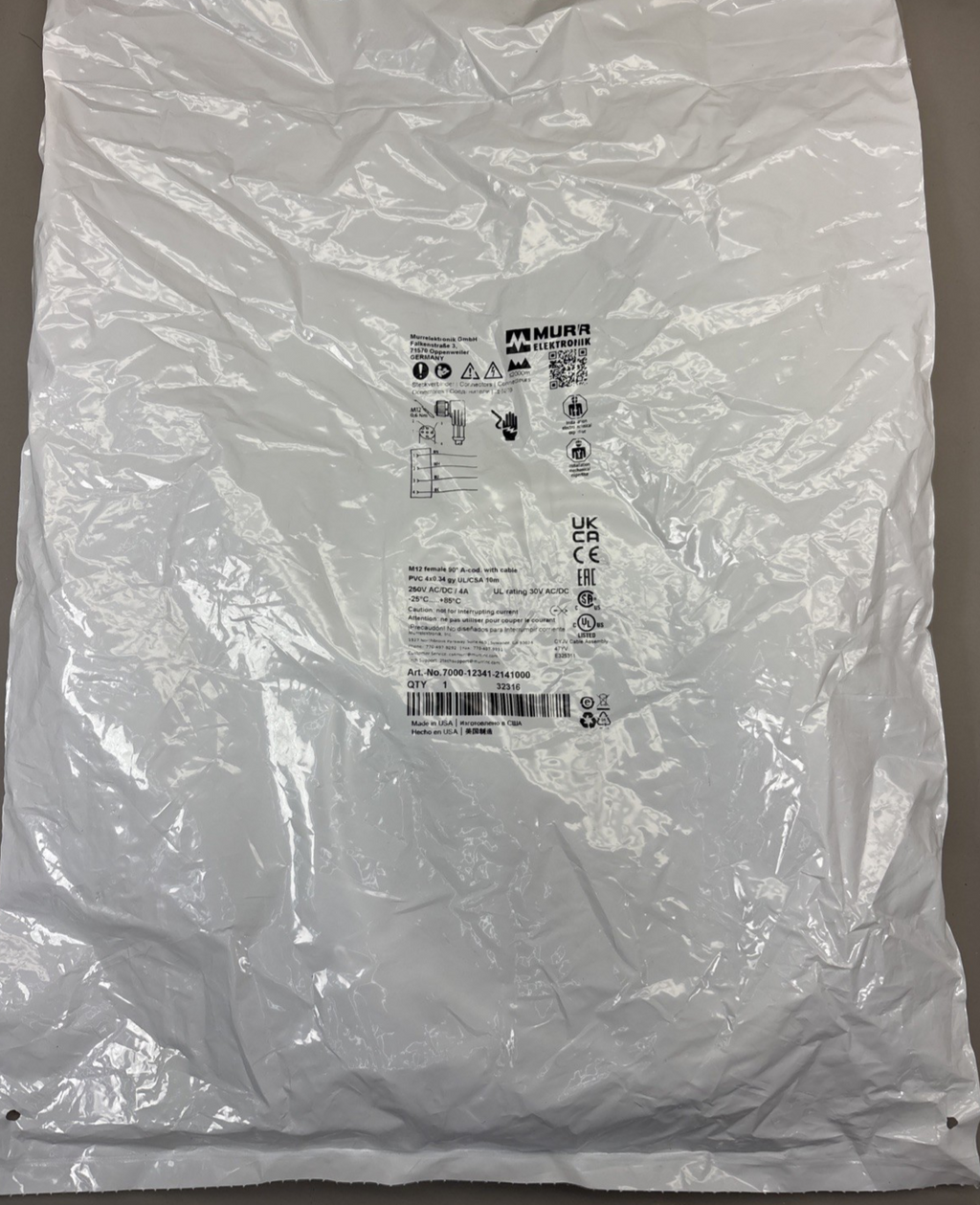 SEALED NEW MURR ELEKTRONIK 7000-12341-2141000 CONNECTION CABLE 250V AC/DC 4A 10M