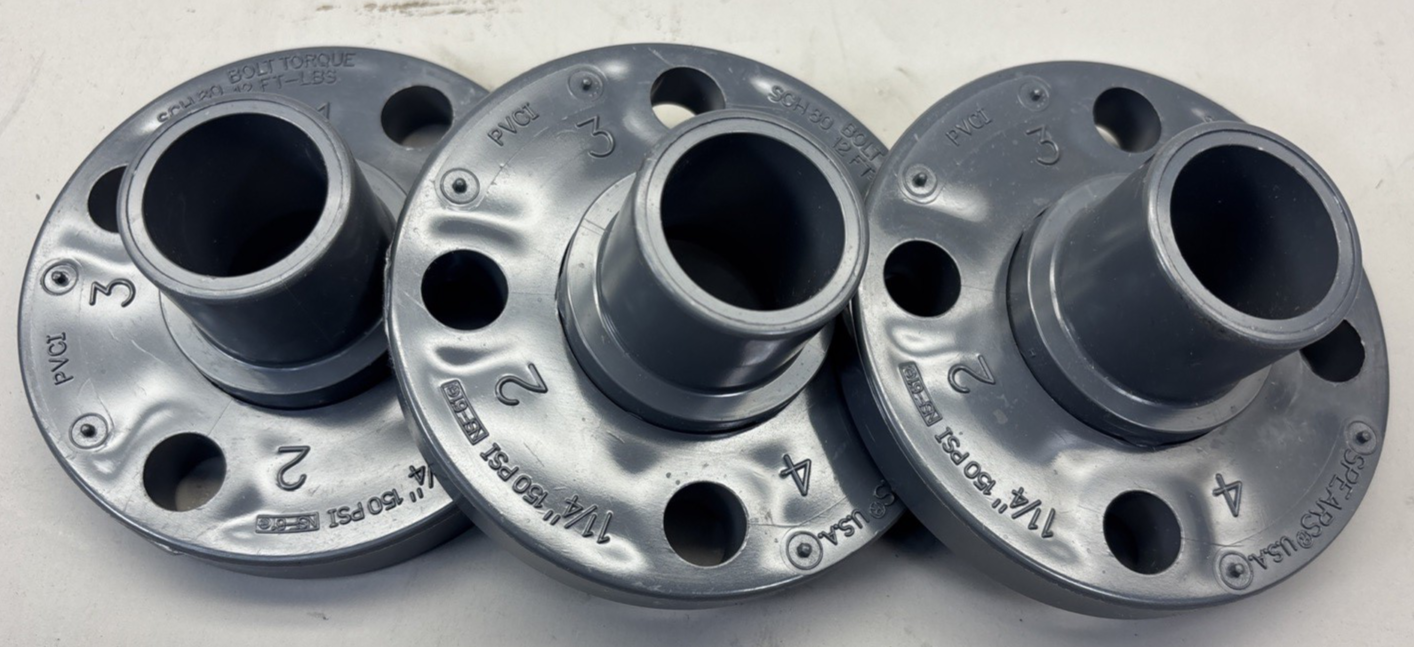 LOT of 3 - SPEARS U.S.A. 1-1/4”Socket FLANGE PVCI 150 PSI SCH 80 NSF-61