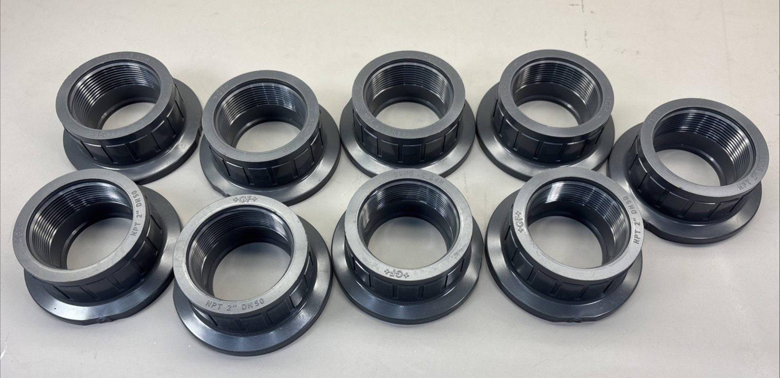 (LOT of 9) +GF+ Georg Fisher - DN 50 PVC Ball Valve Union Flanges NPT 2"