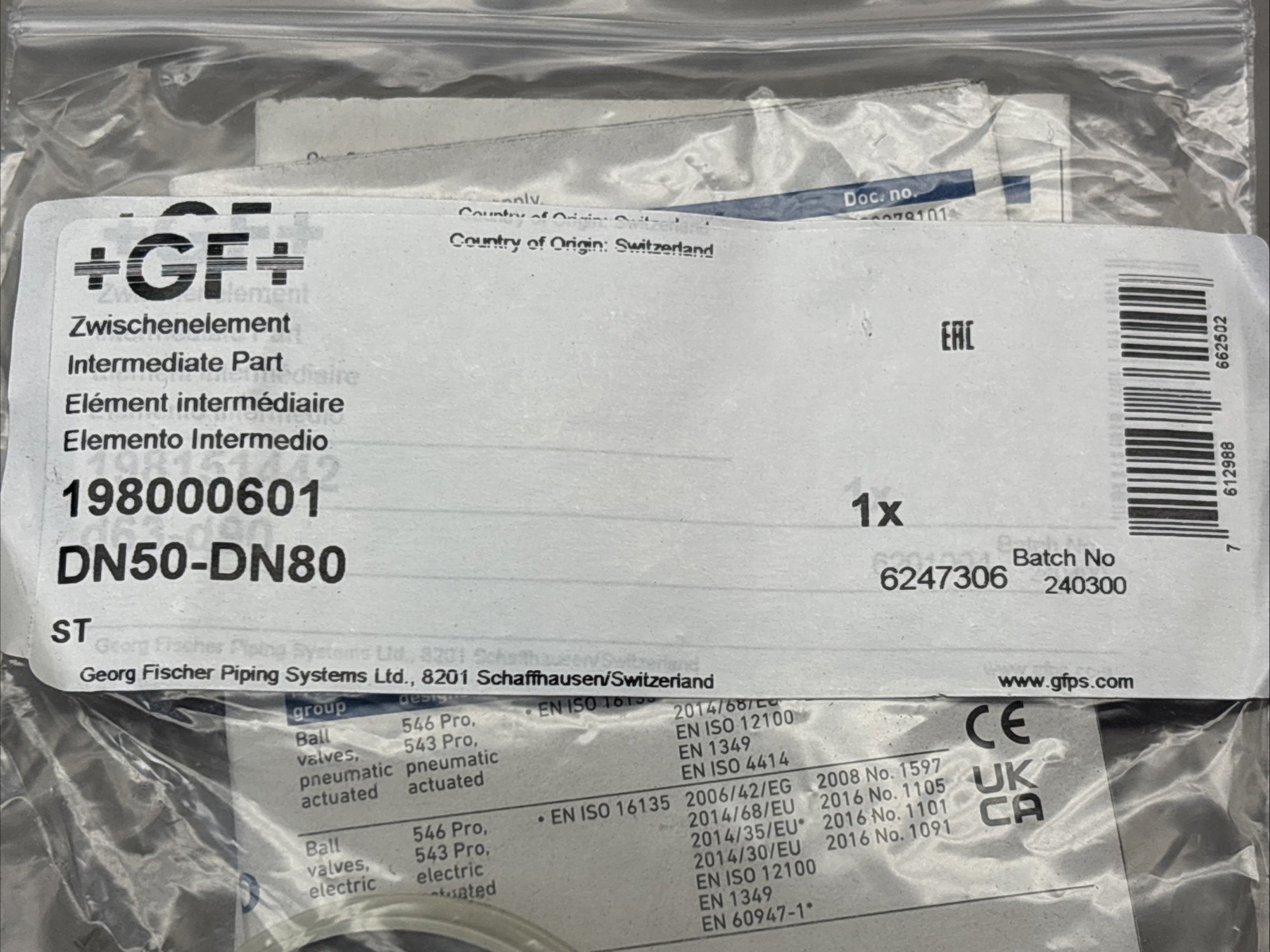 198.000.601 Georg Fisher Intermediate Part for +GF+ Butterfly Valve 567/578/ 546