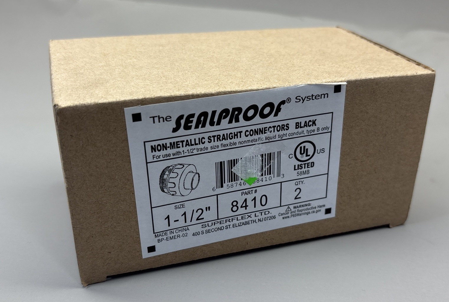 SEALPROOF SYSTEM 8410, 1-1/2" NON-METALLIC STRAIGHT CONNECTORS Black ( 2 PACK )