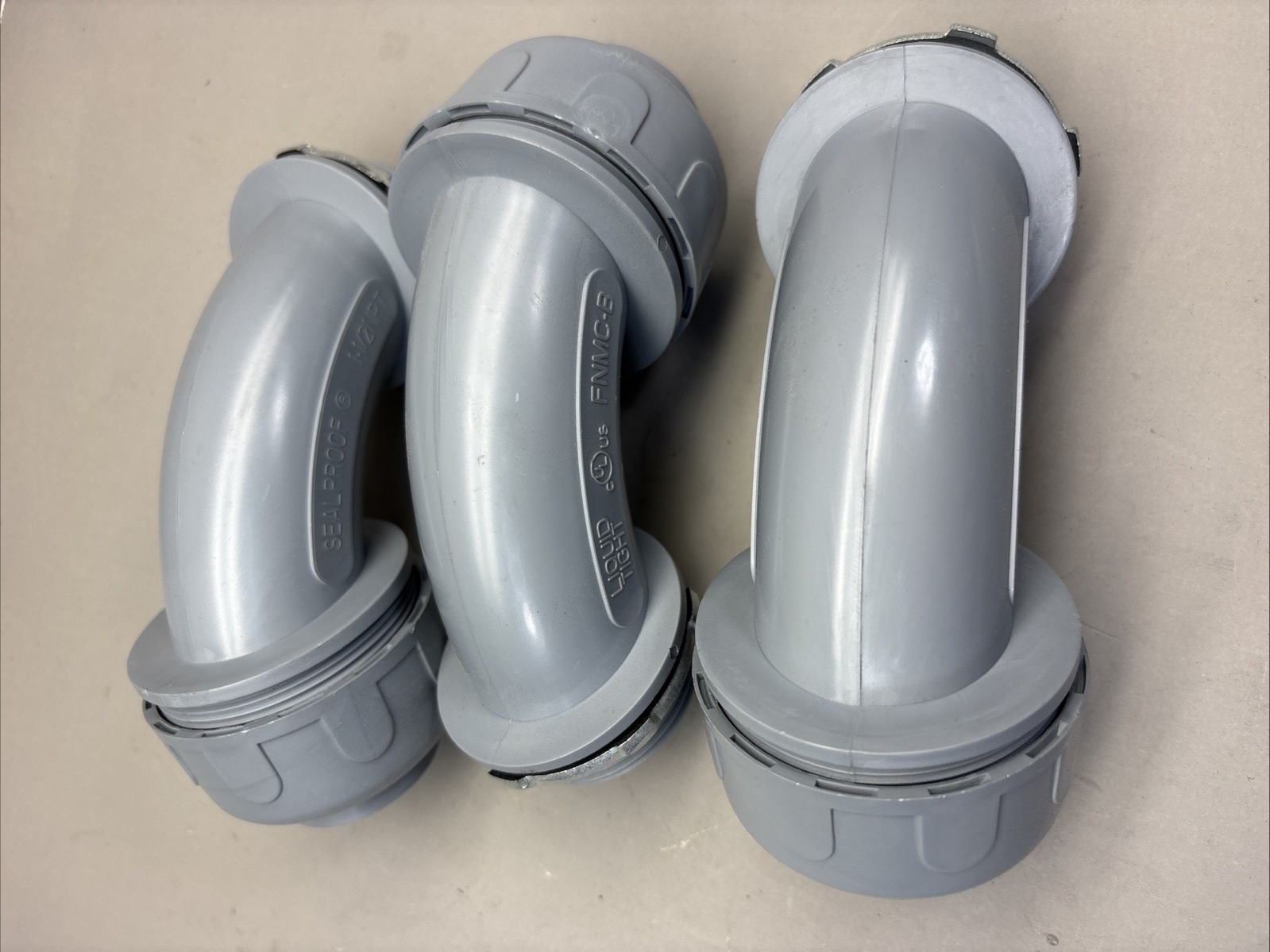 LOT of 3 Liquid Tight Connector Non-metallic PVC 90 Degree Elbow 1”-1/2 NPT
