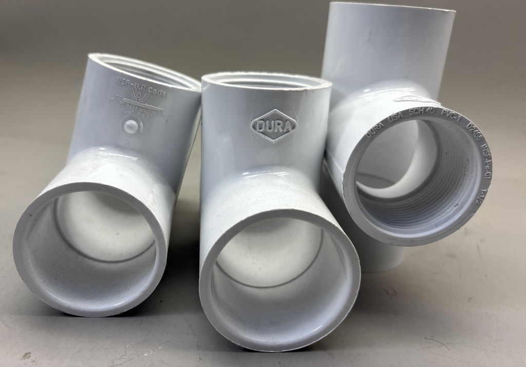 Pack of 3 DURA PVC 40 PN12 Sch 80 Female Thread Tee 1-1/2"To Socket End D2466
