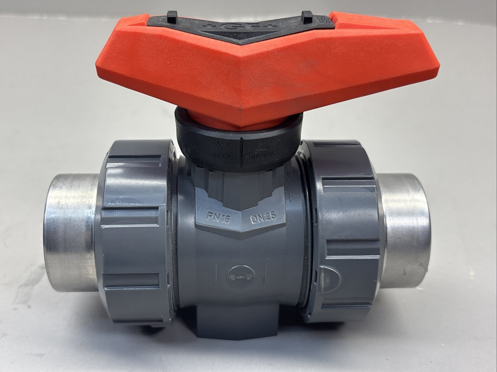 Lot of 2 GF 546PRO DN25, 1" PVC Ball Valve, ONE Socket Ends AND One Threaded END
