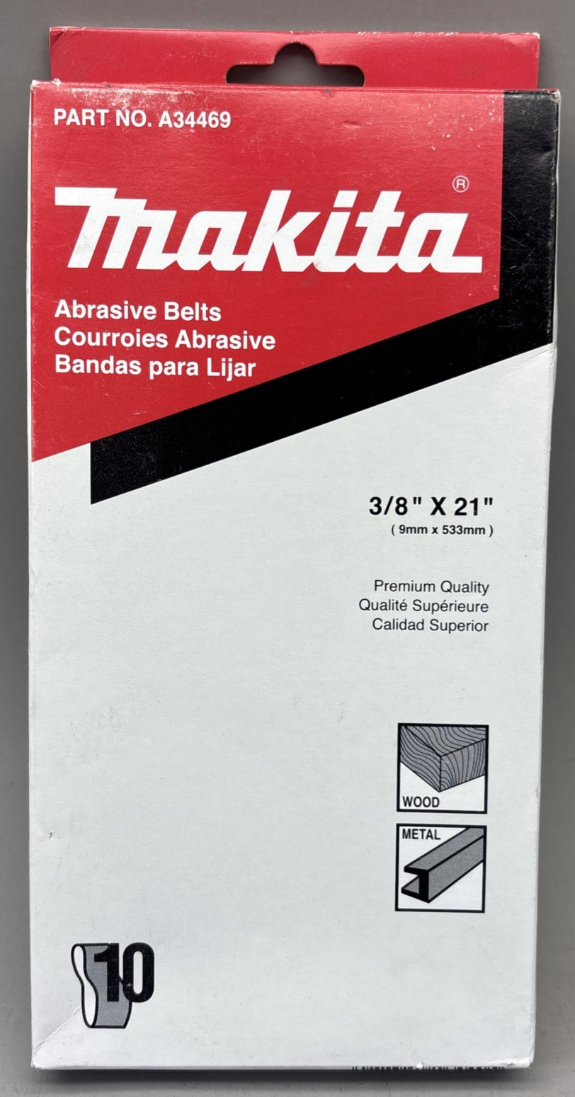 Makita A-34469 3/8" x 21" 80 Grit Sanding Belts 10 Pack
