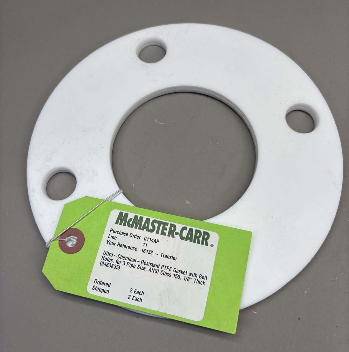 2 - ULTRA Chemical Resistant PTFE Gasket bolt holes For 3" Pipe, 1/8" Thick, 150