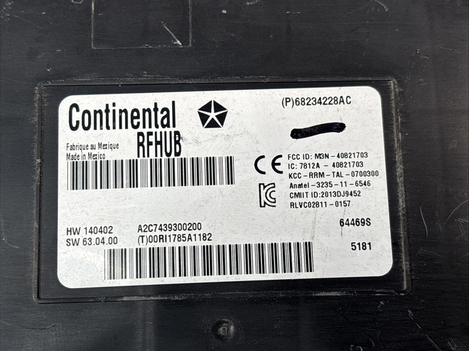 15 2015 DODGE CHALLENGER THEFT-LOCKING CONTROL MODULE 68234228AC
