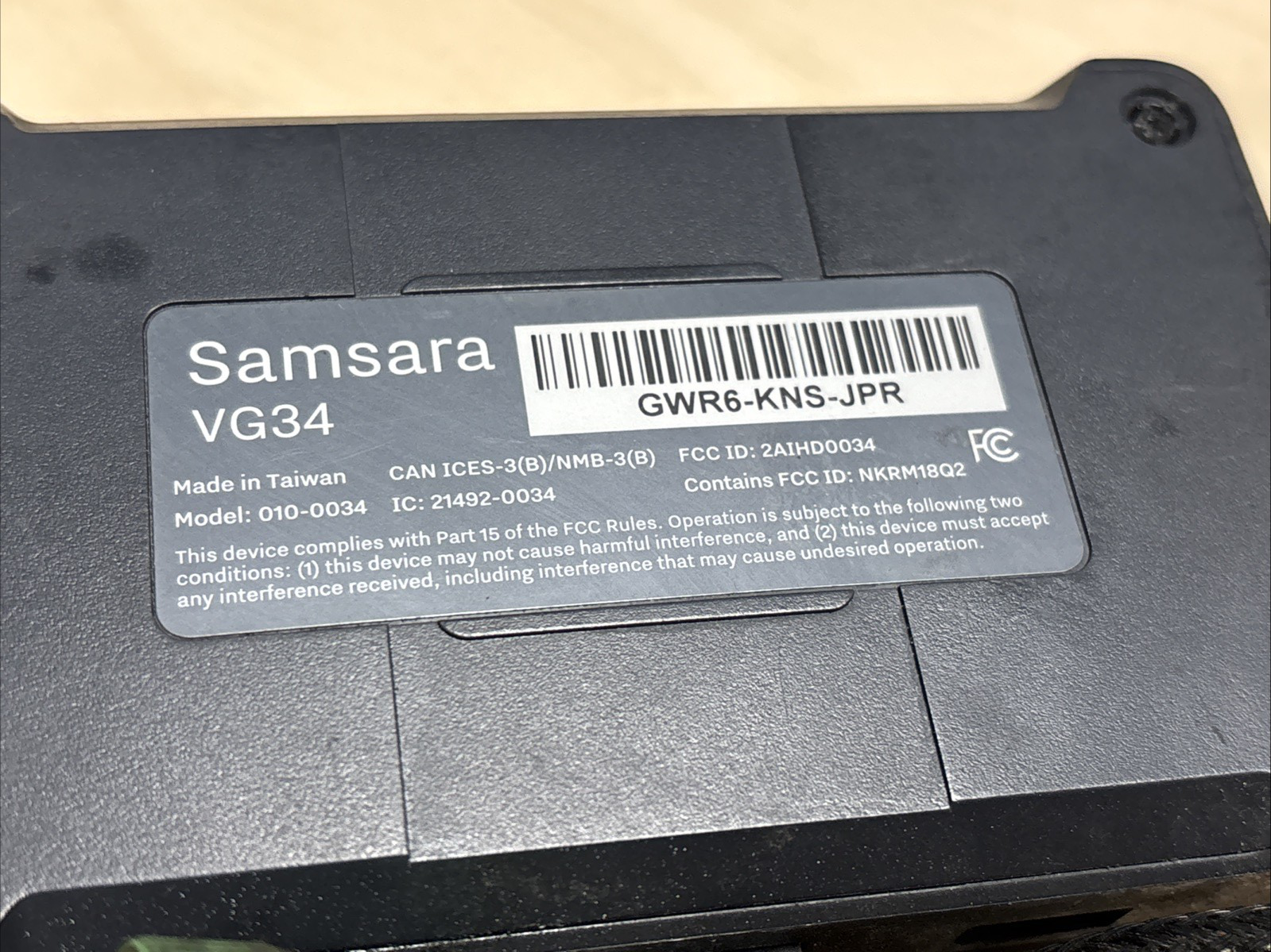 Samsara VG34 Vehicle Gateway Telematics Unit with 030-0018-02 Cable Kit