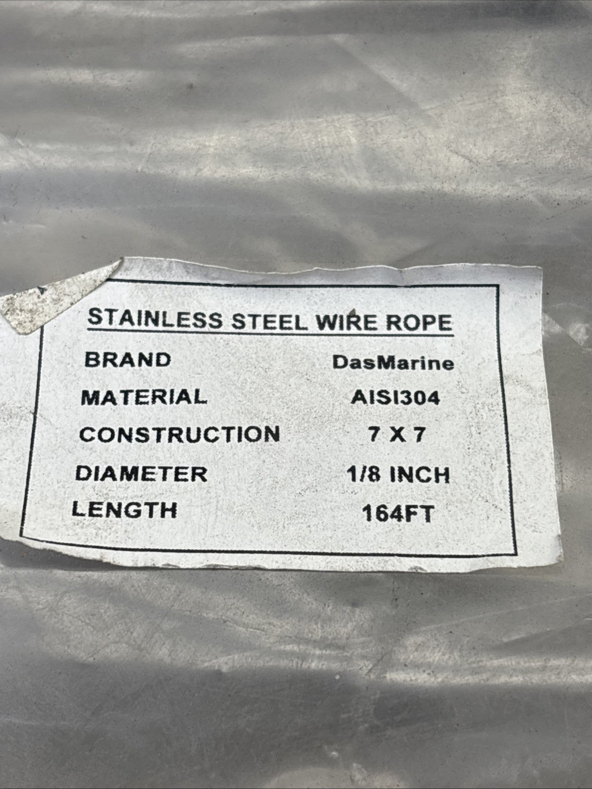 164 ft Stainless Steel 304 7x7  1/8 inch Wire Rope Cable Rigging  AISI304