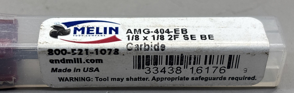 Melin Tool AMG-404 EB 1/8 x 1/8 2 Flute SE BE Carbide