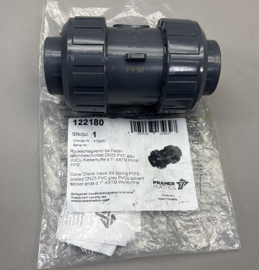 PVC SPRING CHECK VALVE 1''  TYP S4 PVC PN16 DN 25 1"