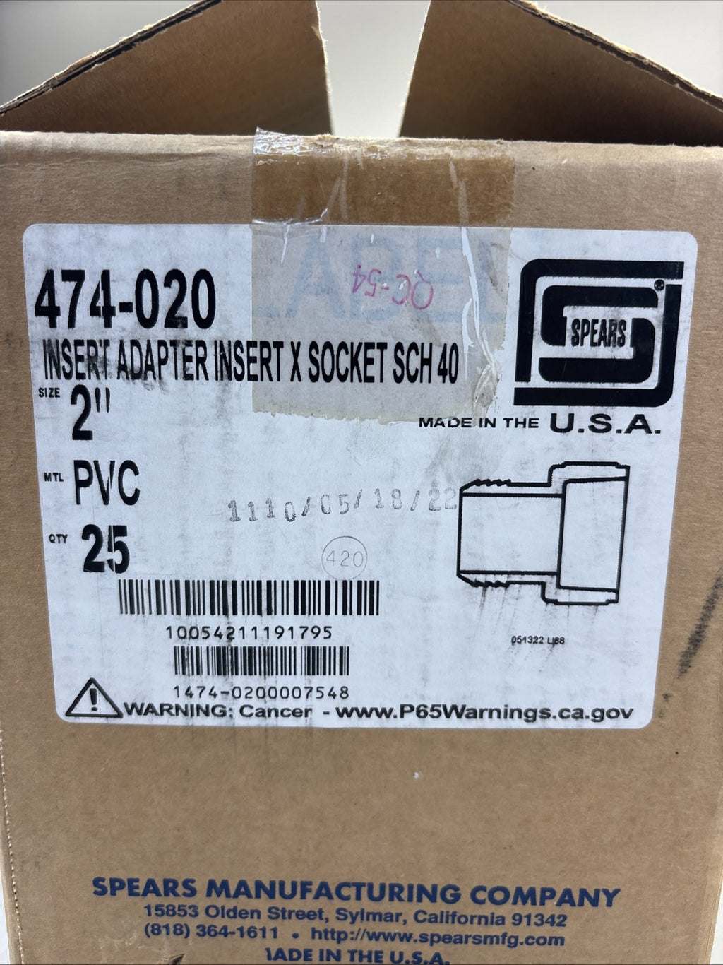 Spears 474-020 2" PVC Schedule 40 Insert x Socket Adapter (25 pack)