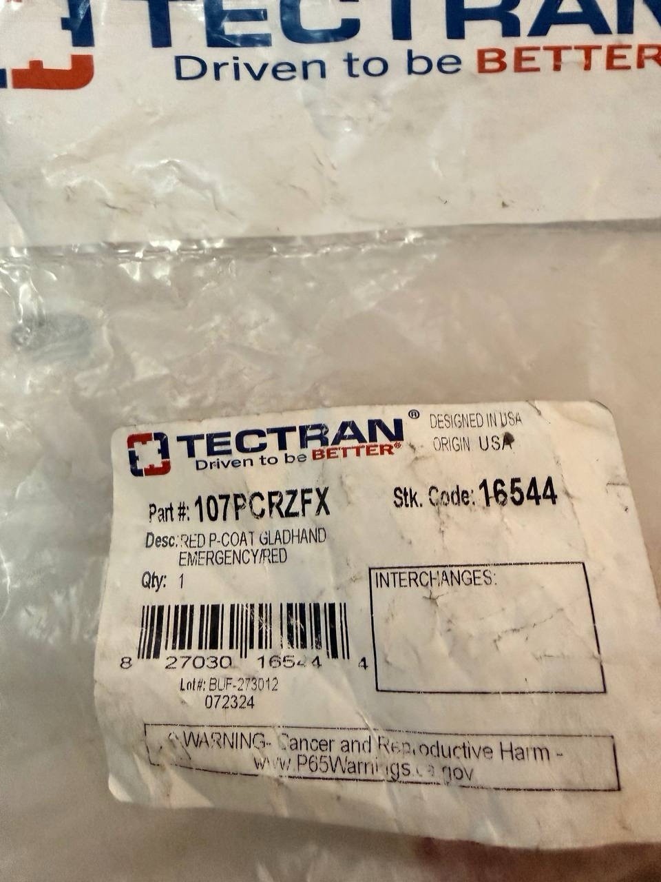 Genuine Tectran 107PCRZFX Gladhand Powdercoated Emergency Red