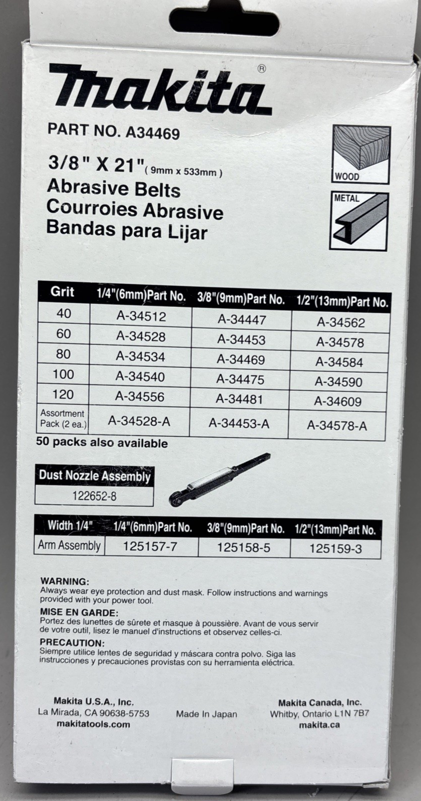 Makita A-34469 3/8" x 21" 80 Grit Sanding Belts 10 Pack