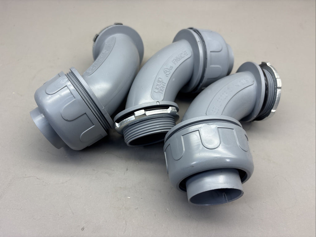 LOT of 3 Liquid Tight Connector Non-metallic PVC 90 Degree Elbow 1”-1/2 NPT