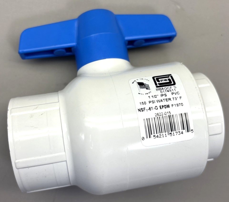 Spears 2622-015: Utility Ball Valve 1-1/2” Socket End Style PVC Body 150 PSI
