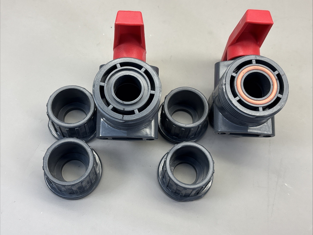 LOT of 2 - PVC Ball Valve DN25 PN10 Union End Gray Red Handle Control