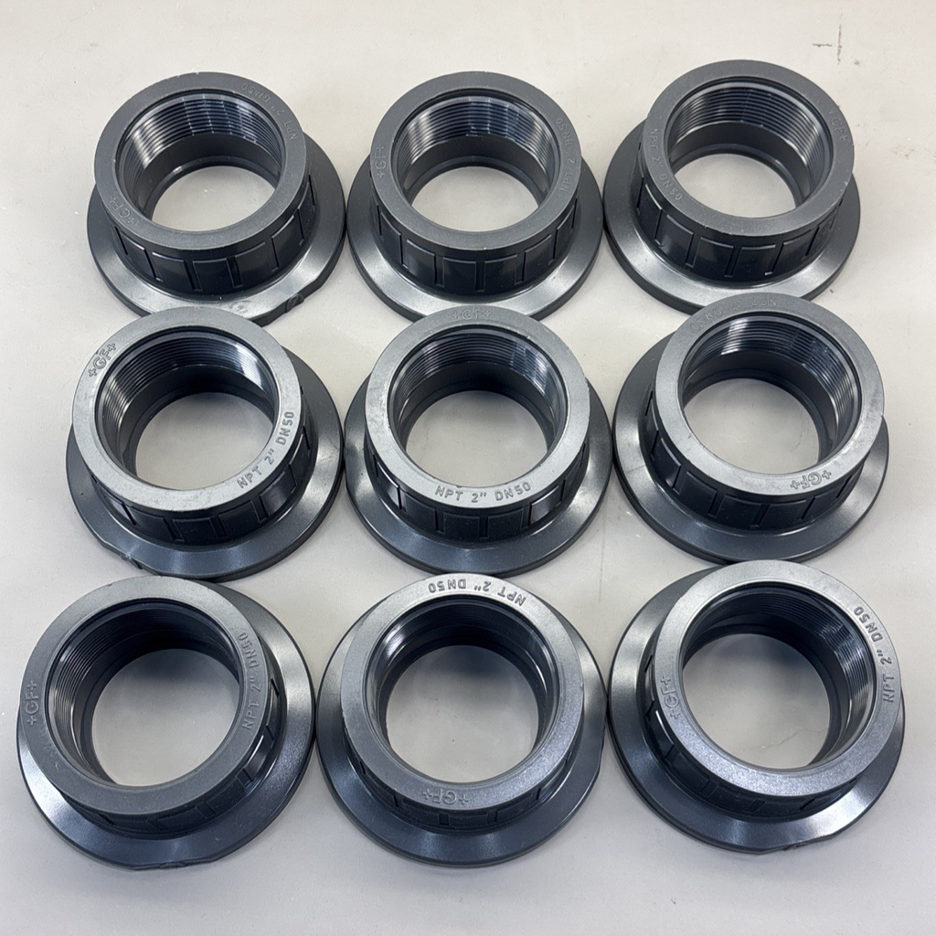 (LOT of 9) +GF+ Georg Fisher - DN 50 PVC Ball Valve Union Flanges NPT 2"