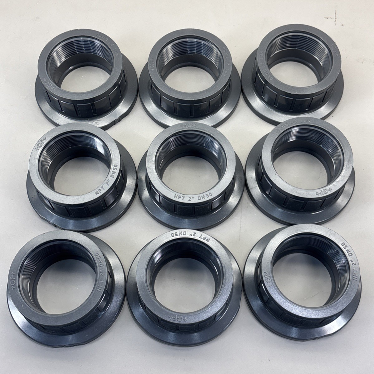(LOT of 9) +GF+ Georg Fisher - DN 50 PVC Ball Valve Union Flanges NPT 2"