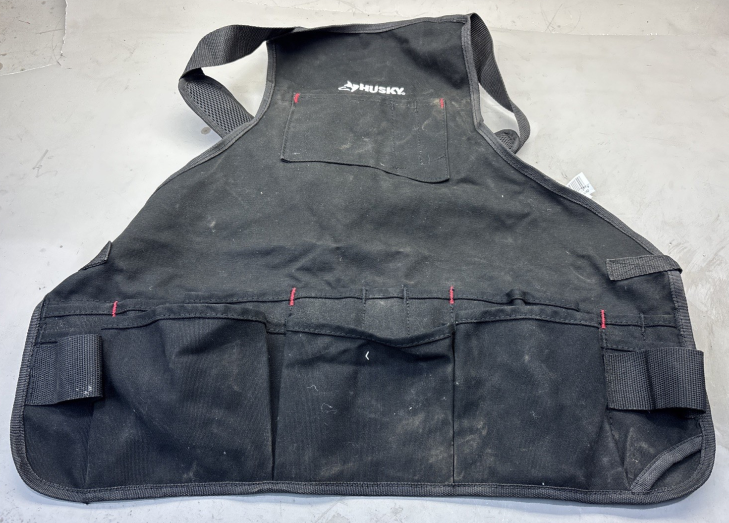 Husky Tools 23 Inch 16 Pocket Black Canvas Bib Tool Apron Workshop Equipment 