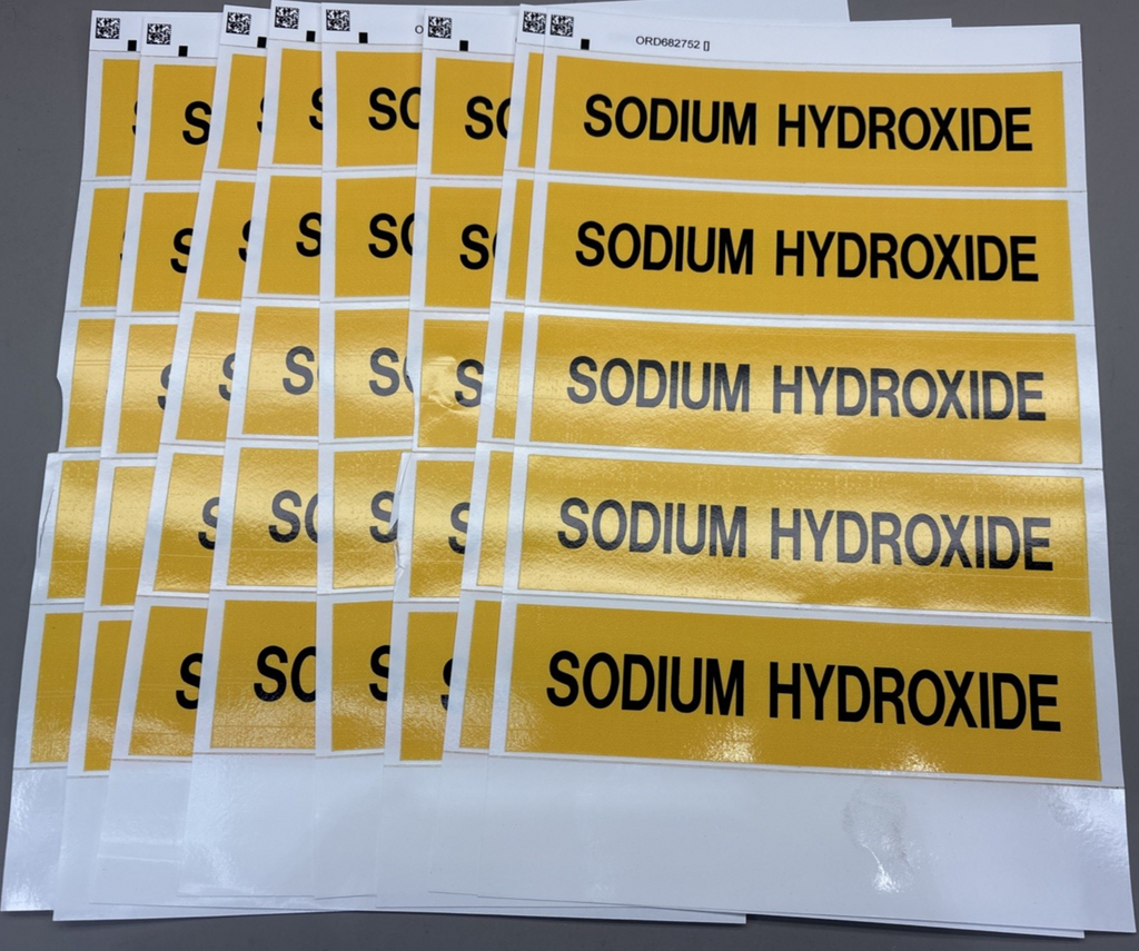 LOT of 8 - Brady Label, Sodium Hydroxide, Polyester, 2 7/8 In W, 2 In H