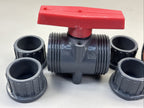 LOT of 2 - PVC Ball Valve DN25 PN10 Union End Gray Red Handle Control