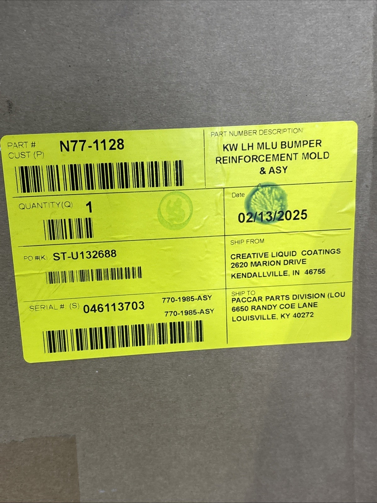 Kenworth T680 Next Gen 2022-2025 Bumper Inner Driver Reinforcement N77-1128