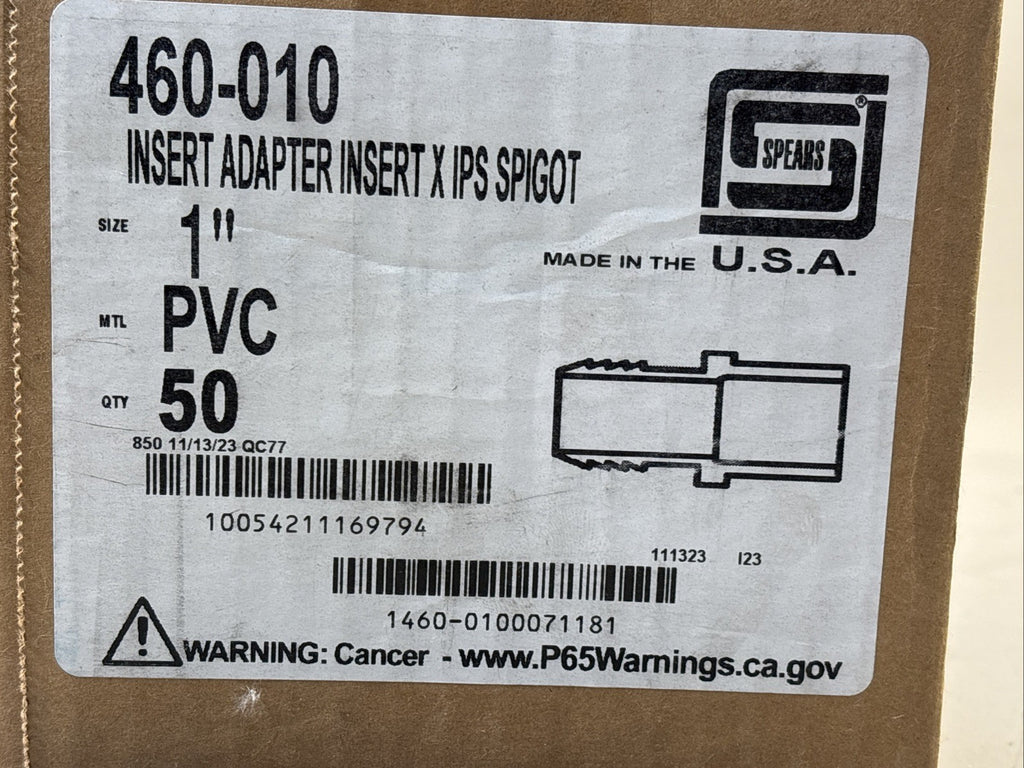 Lot of 46 Spears 460-010 1" PVC Adapter Insert x Spigot Sch40