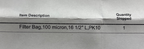 Filterbag, 100Micron, 161/2Inl, Size1,  PO100HE1, 255119-75