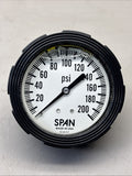 Span Industrial Pressure Gauge 200 psi to 0 psi, 2 1/2 in Dial, 1/4 in NPT Male