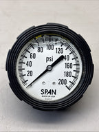 Span Industrial Pressure Gauge 200 psi to 0 psi, 2 1/2 in Dial, 1/4 in NPT Male