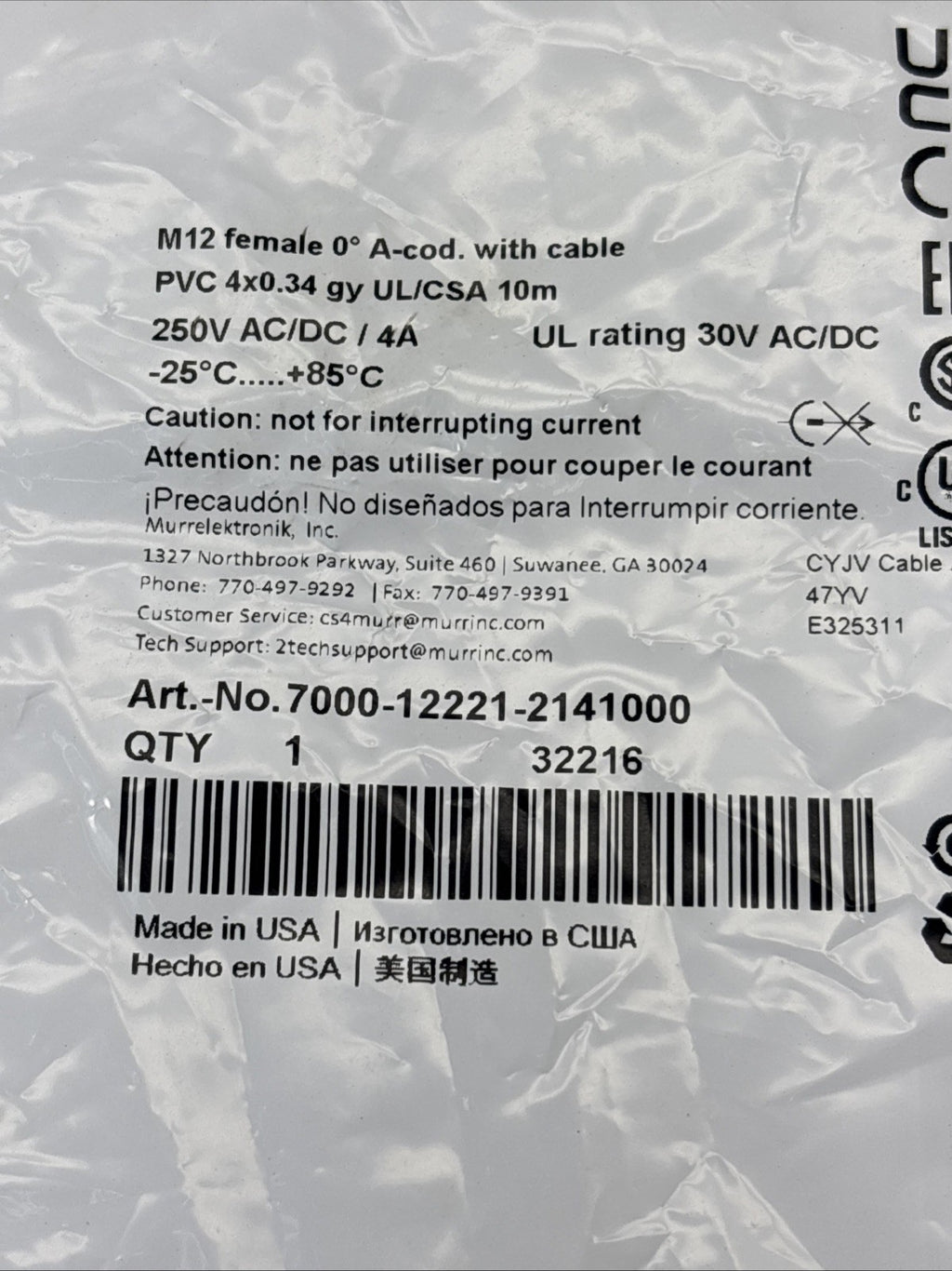 MURR ELEKTRONIK 7000-12221-2141000 / 7000122212141000 Cable / M12 Female - USA