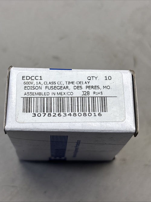 (Box of 10) Edison Fusegear 600V, 1A, CLASS CC, Time-Delay J28