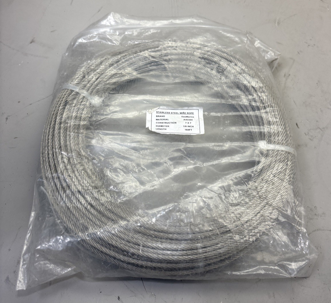 164 ft Stainless Steel 304 7x7  1/8 inch Wire Rope Cable Rigging  AISI304