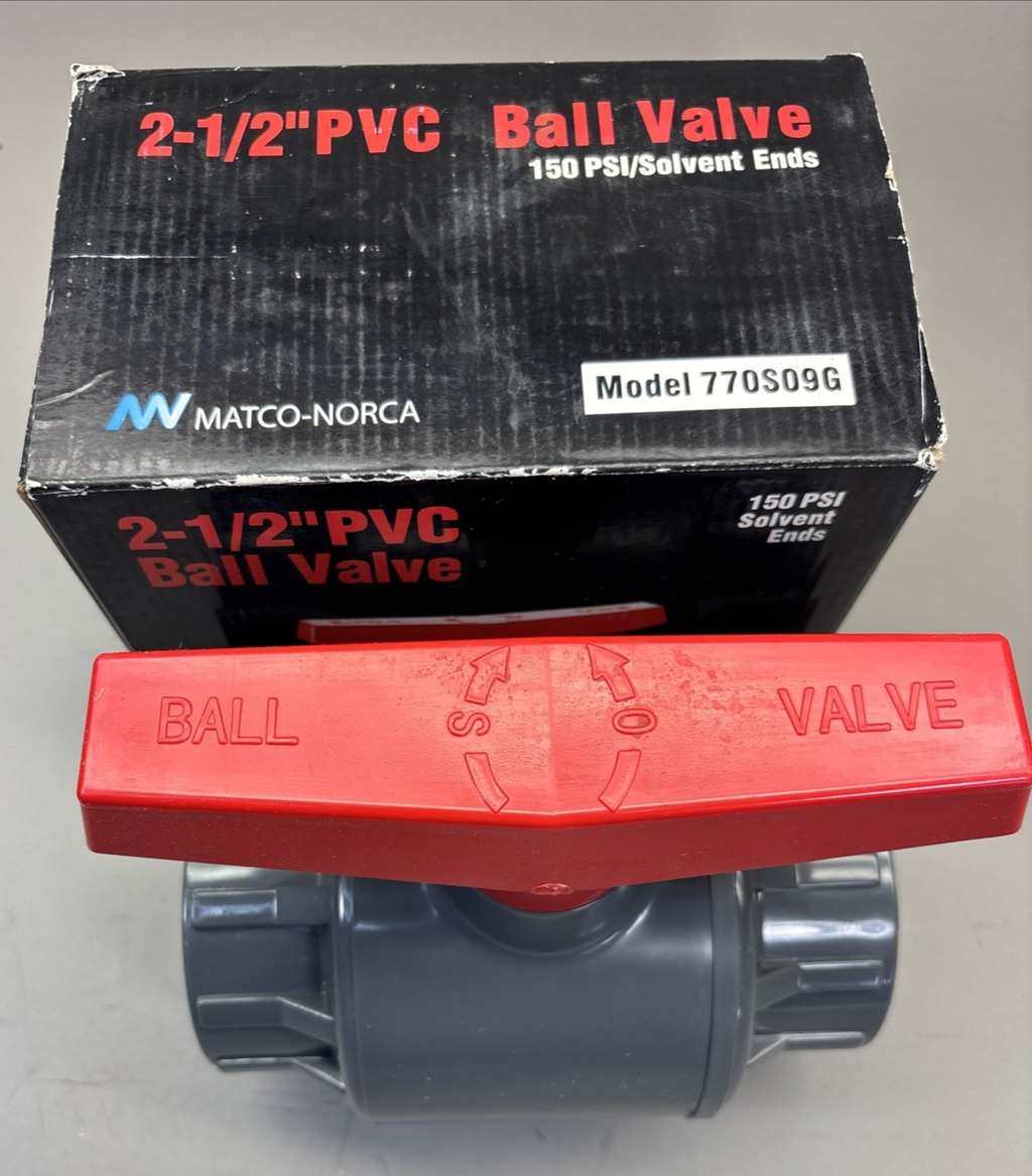 Matco-Norca 3" PVC Ball Valve 770S09G 150 PSI Solvent Ends EPDM TPE Gray NSF