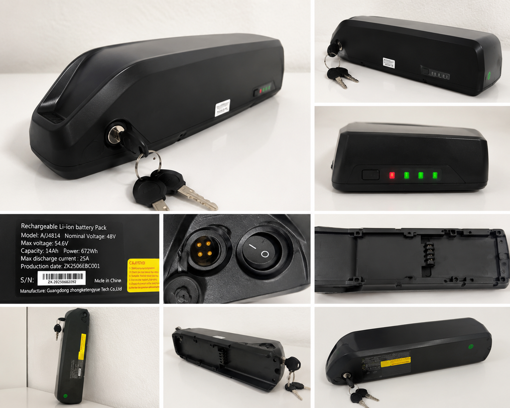 48V 14Ah Ebike Battery Pack 672Wh Li-Ion A/J4814 With Keys No Charger